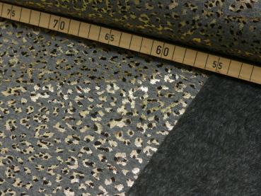 Preview: 95 cm Alpenfleece Dunkelgrau meliert mit Goldglitzerprint Leo
